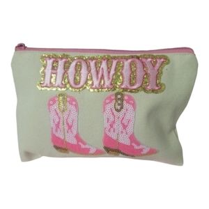 Howdy Canvas Pouch with Pink and Gold Sequins